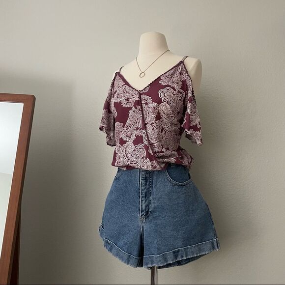 Paisley Purple Cold Shoulder Top - Picture 5 of 5